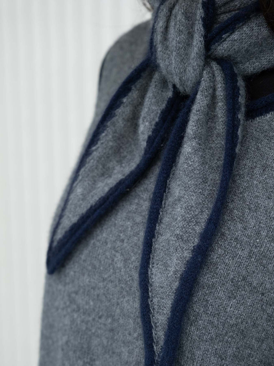 OATS & RICE AUSTEN SPINDLE SHAPED KNITTED CASHMERE SCARF IN GREY