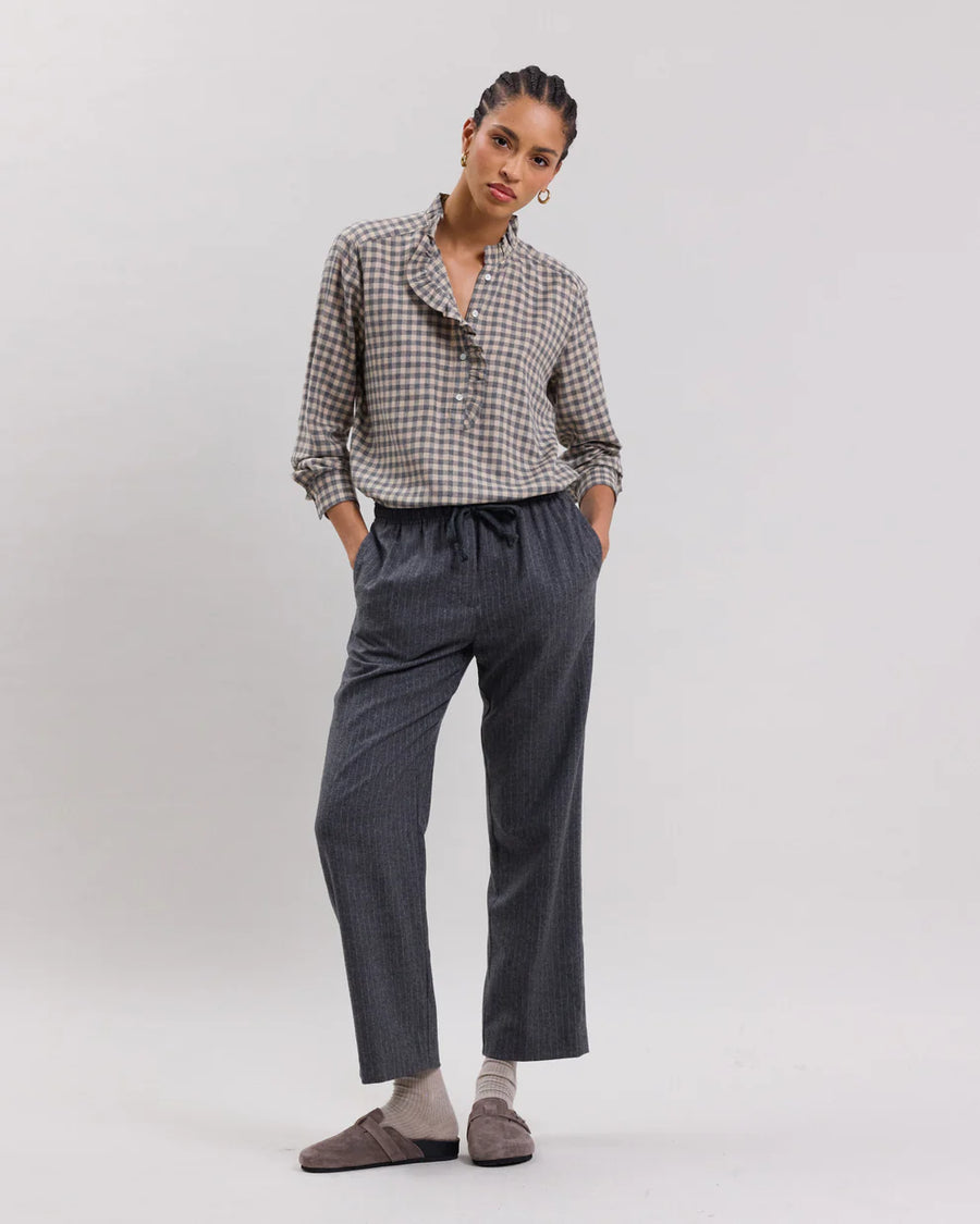 HARTFORD CARMEN SHIRT IN BEIGE/GREY WOOL BLEND PLAID