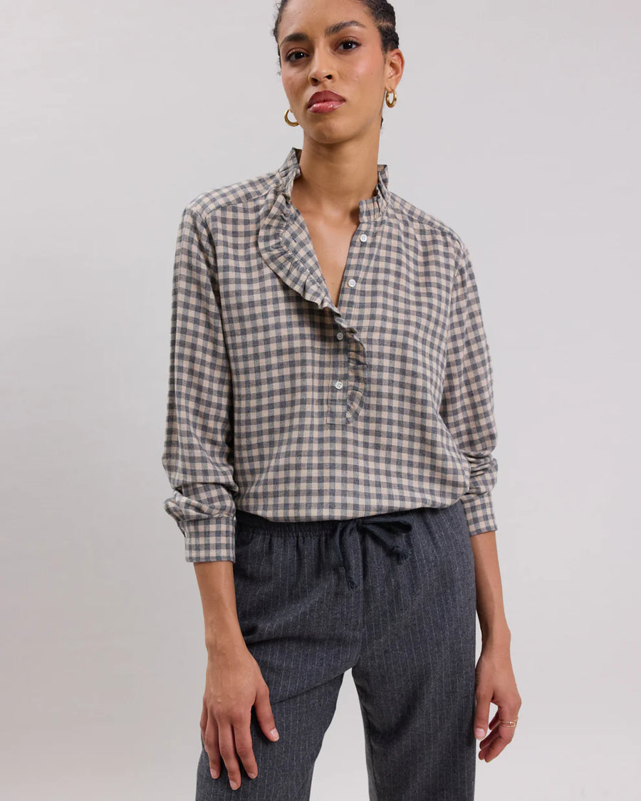 HARTFORD CARMEN SHIRT IN BEIGE/GREY WOOL BLEND PLAID