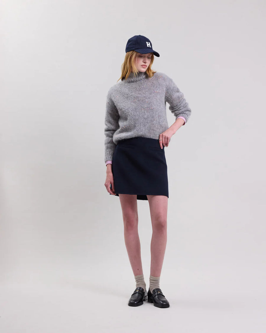 HARTFORD JOBA DOUBLE FACE COTTON SKIRT IN NAVY BLUE