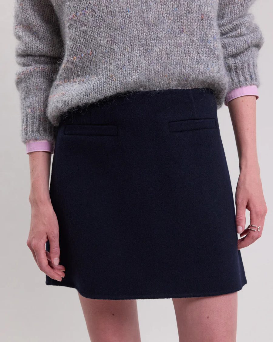 HARTFORD JOBA DOUBLE FACE COTTON SKIRT IN NAVY BLUE