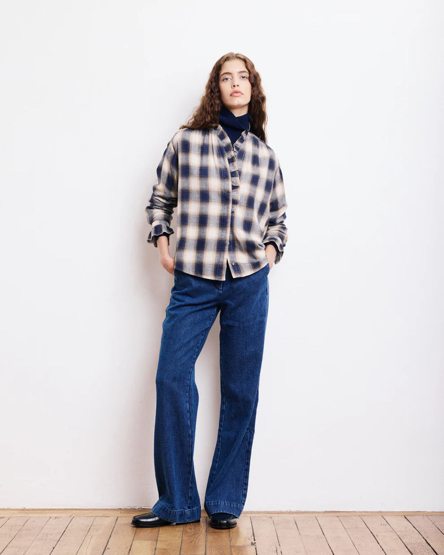 HARTFORD CARMELA SHIRT IN BEIGE & BLUE CHECK