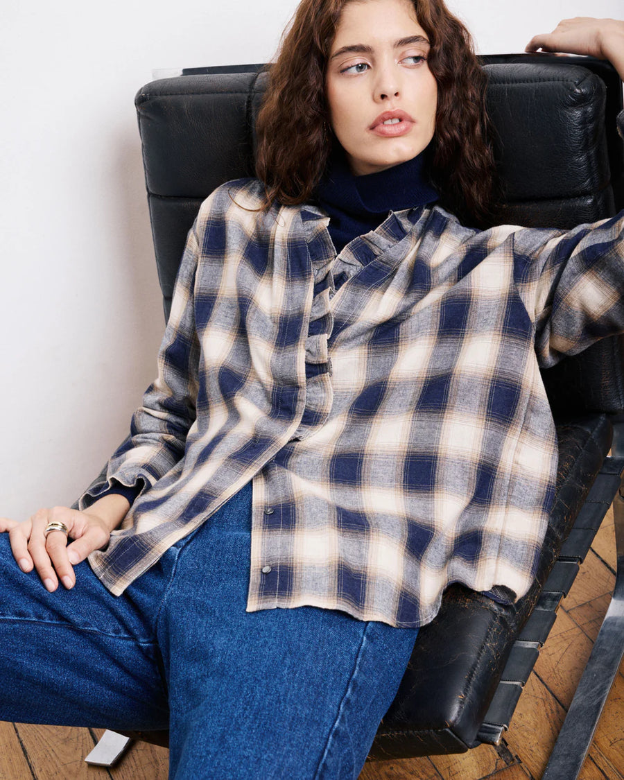 HARTFORD CARMELA SHIRT IN BEIGE & BLUE CHECK