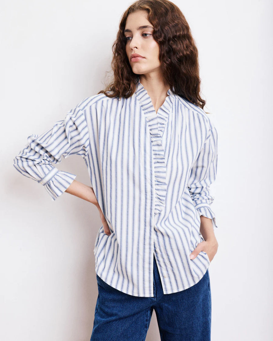 HARTFORD CARMELA SHIRT IN WHITE/BLUE STRIPE