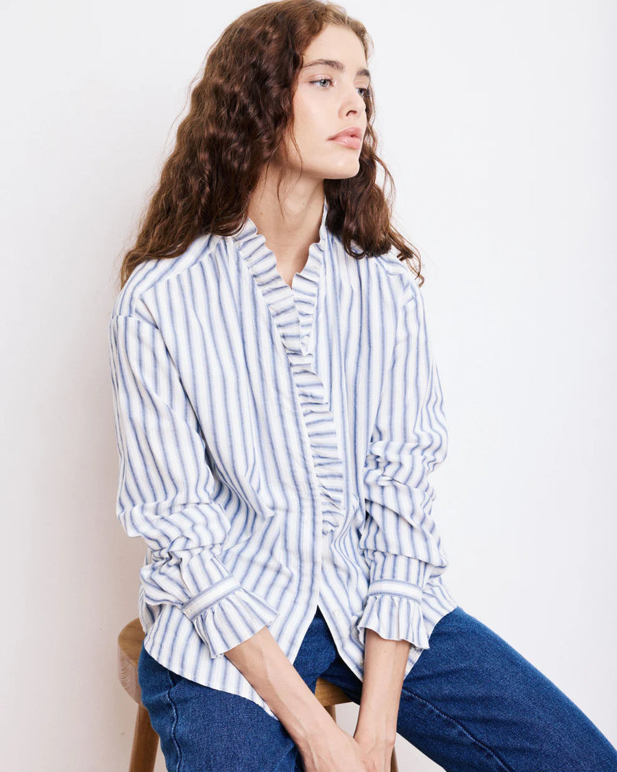 HARTFORD CARMELA SHIRT IN WHITE/BLUE STRIPE