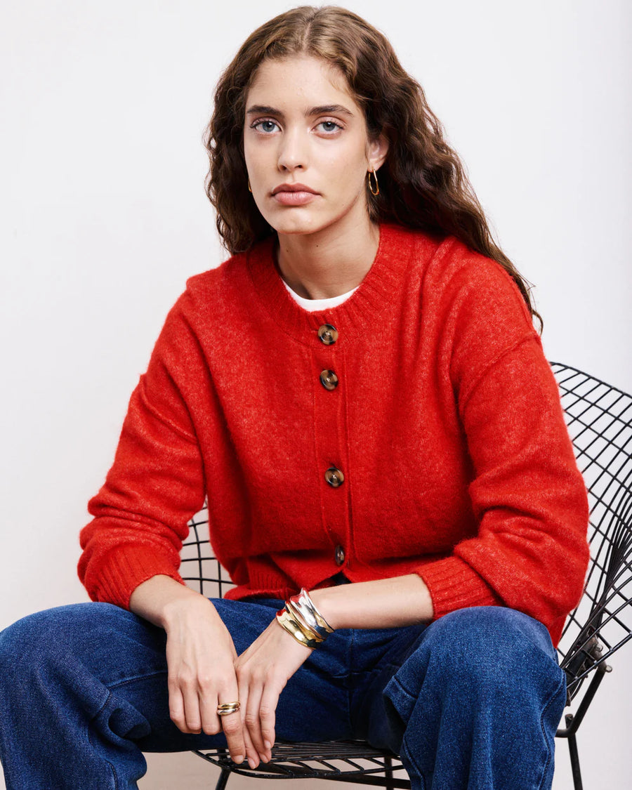 HARTFORD MELIS ALPAGA & MERINO WOOL CARDIGAN IN RED