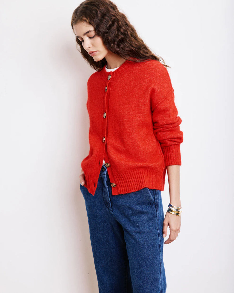HARTFORD MELIS ALPAGA & MERINO WOOL CARDIGAN IN RED