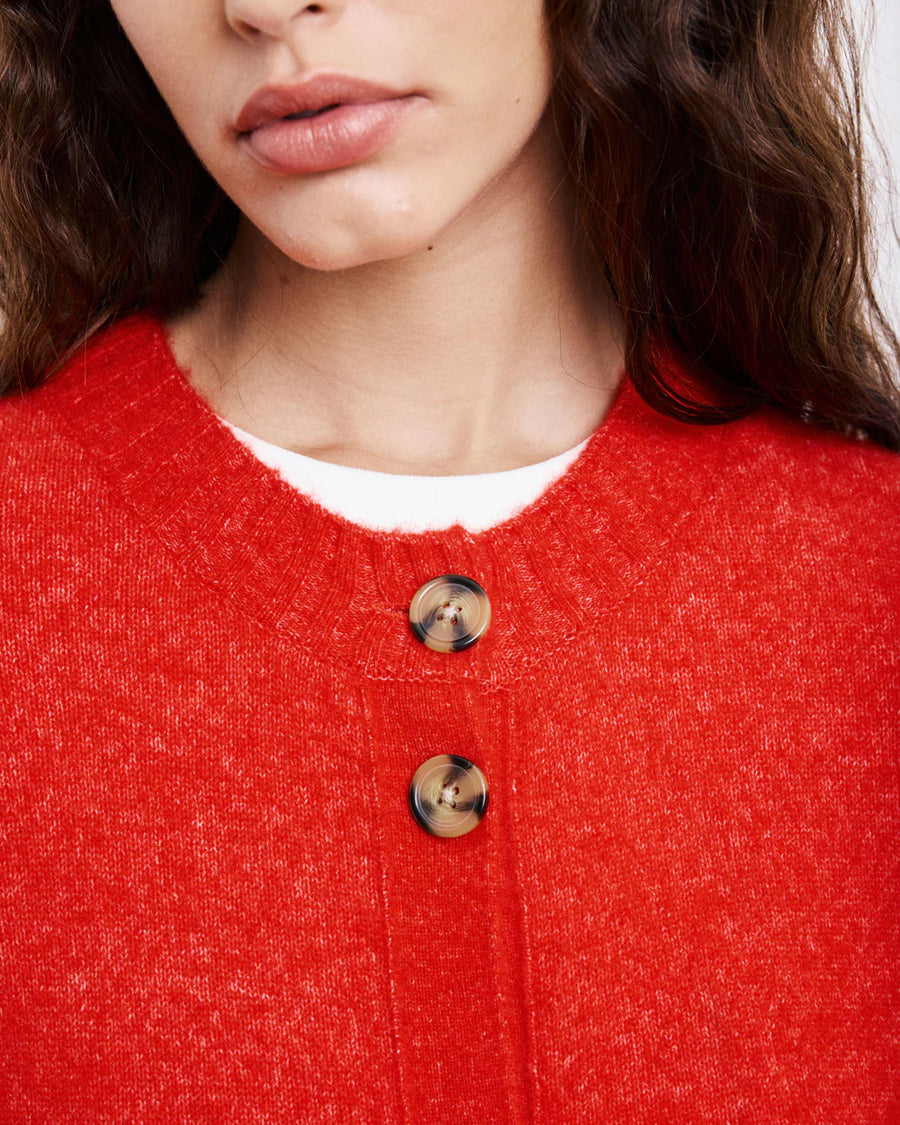 HARTFORD MELIS ALPAGA & MERINO WOOL CARDIGAN IN RED