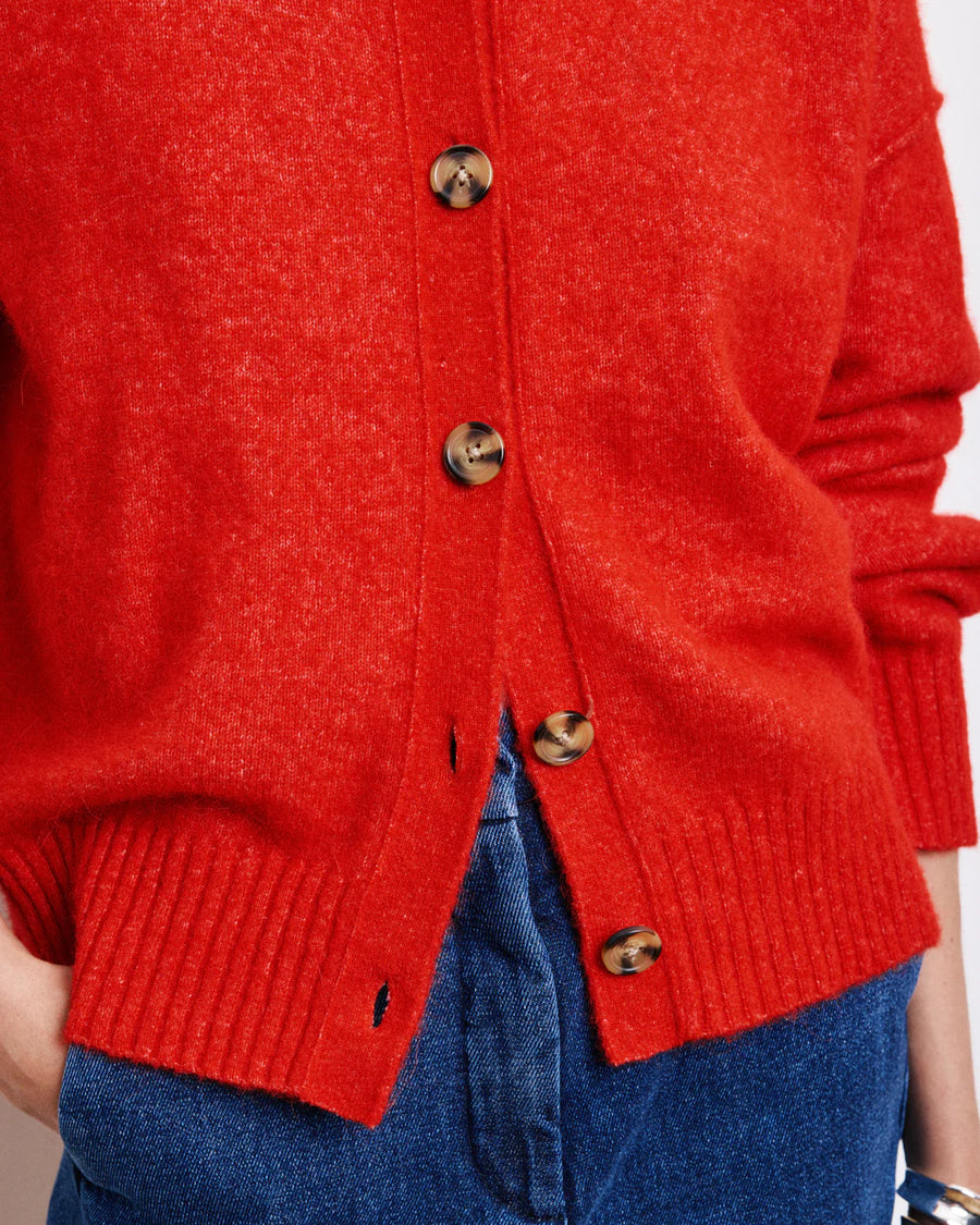 HARTFORD MELIS ALPAGA & MERINO WOOL CARDIGAN IN RED