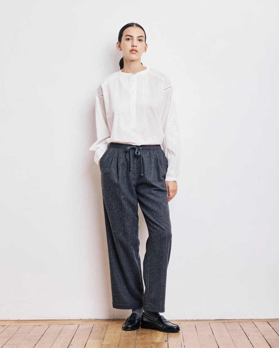 HARTFORD PARNASSE PANTS IN ANTHRACITE GREY STRIPED WOOL PLANNEL