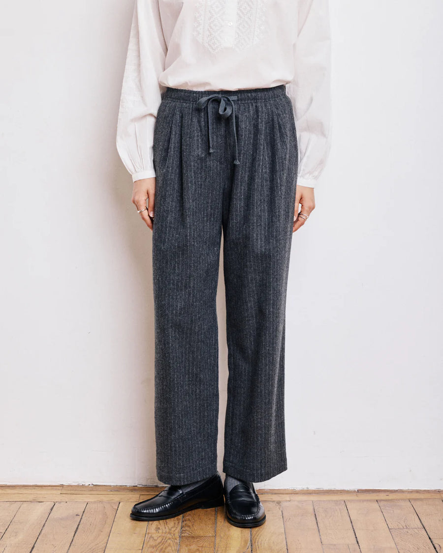 HARTFORD PARNASSE PANTS IN ANTHRACITE GREY STRIPED WOOL PLANNEL