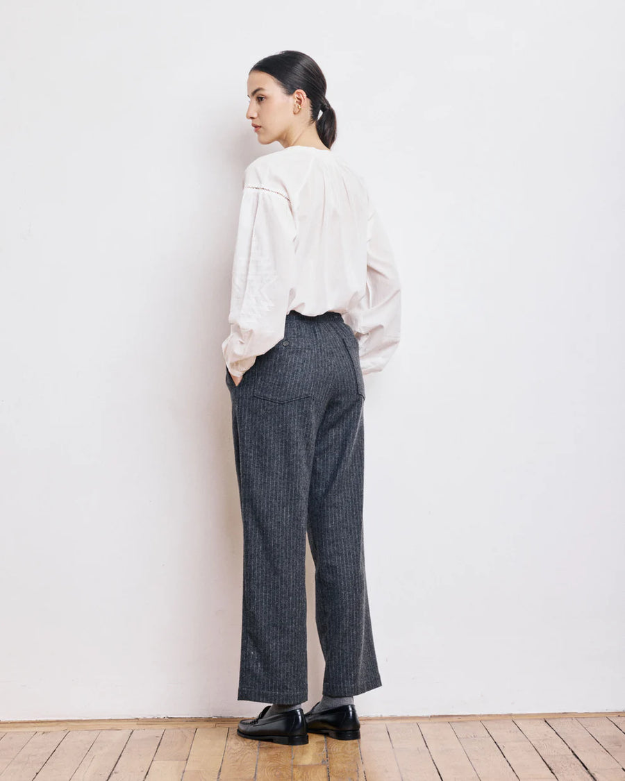 HARTFORD PARNASSE PANTS IN ANTHRACITE GREY STRIPED WOOL PLANNEL