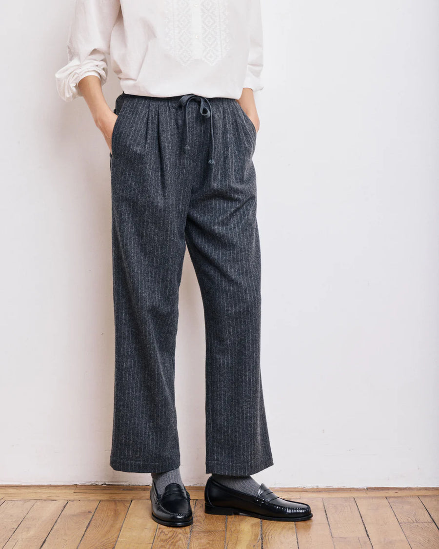 HARTFORD PARNASSE PANTS IN ANTHRACITE GREY STRIPED WOOL PLANNEL