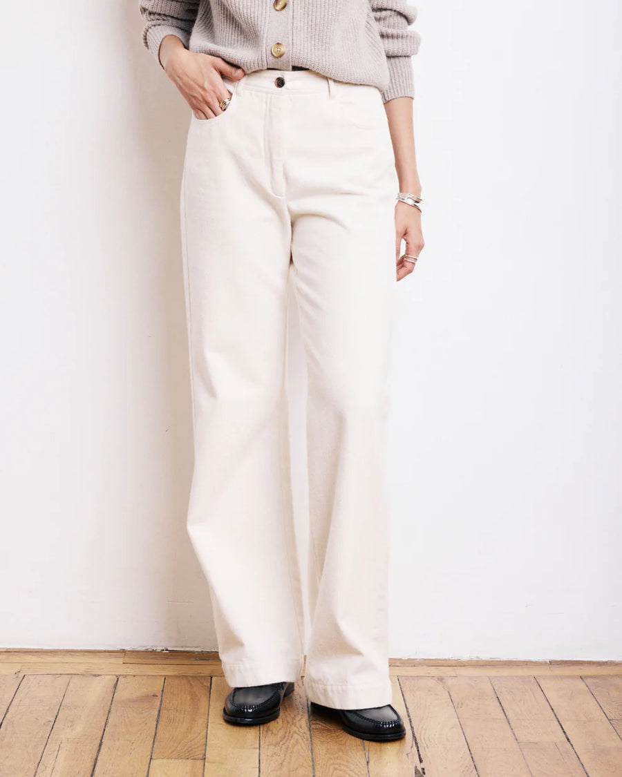 HARTFORD PILOTE PANTS IN OFF WHITE BRUSHED COTTON