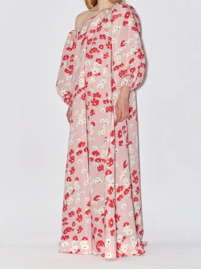 BERNADETTE DRESS NATHALIE IN IVORY AND RED/SOFT PINK FLORAL