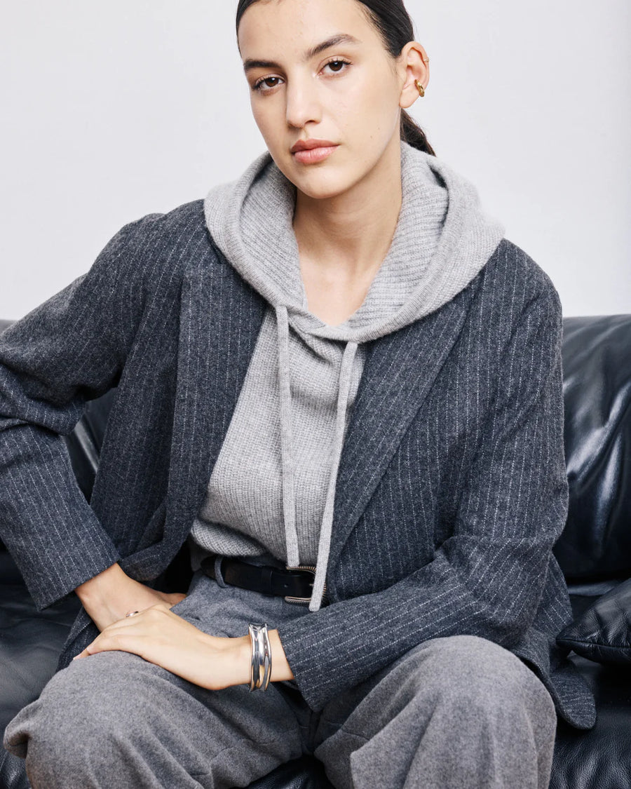 HARTFORD VICTO ANTHRACITE GREY STRIPED WOOL FLANNEL JACKET