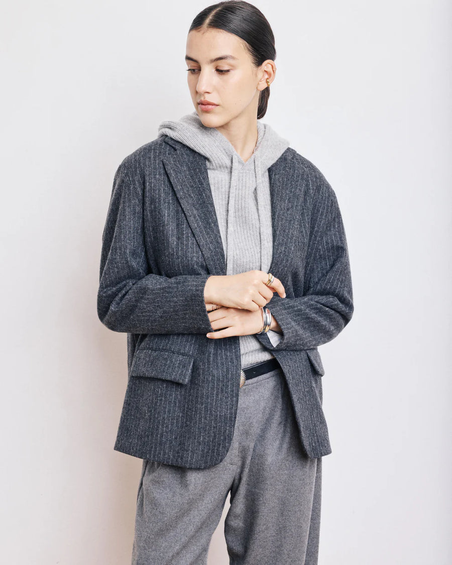 HARTFORD VICTO ANTHRACITE GREY STRIPED WOOL FLANNEL JACKET