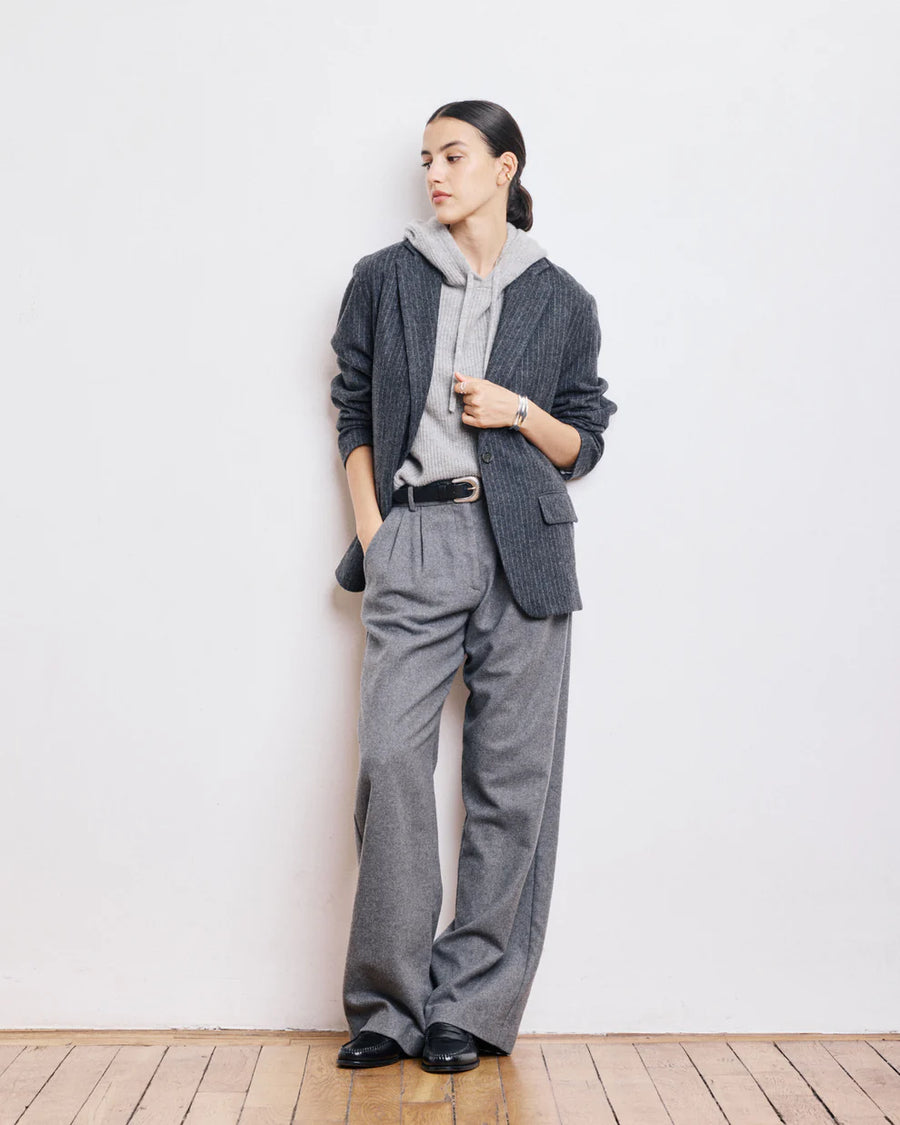 HARTFORD VICTO ANTHRACITE GREY STRIPED WOOL FLANNEL JACKET