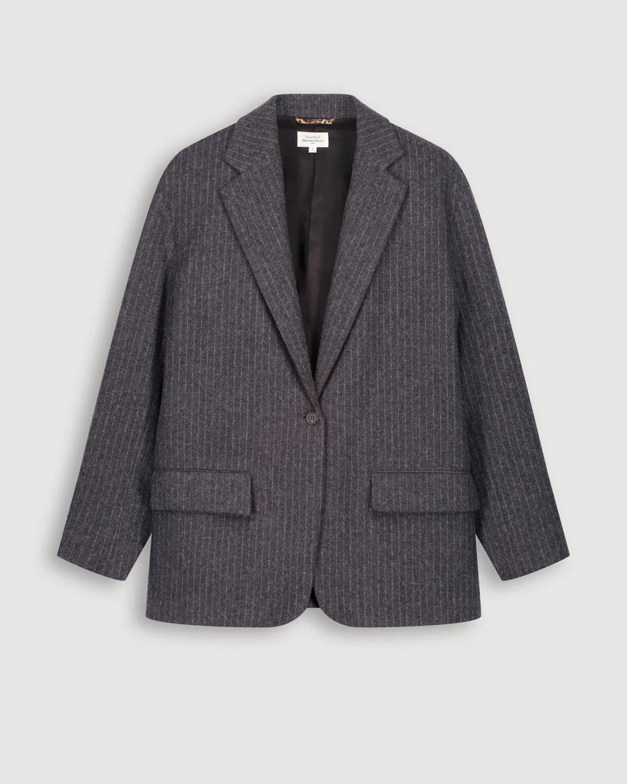 HARTFORD VICTO ANTHRACITE GREY STRIPED WOOL FLANNEL JACKET