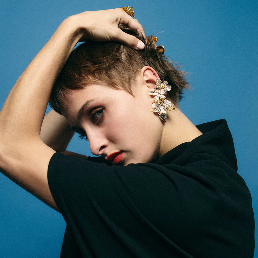 CECILE BOCCARA FLOWER CRYSTAL CLIP ON EARRINGS