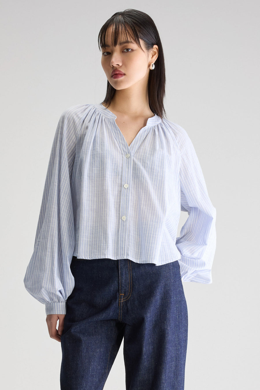 BELLEROSE TONKA BLOUSE IN BLUE/OFF WHITE STRIPE