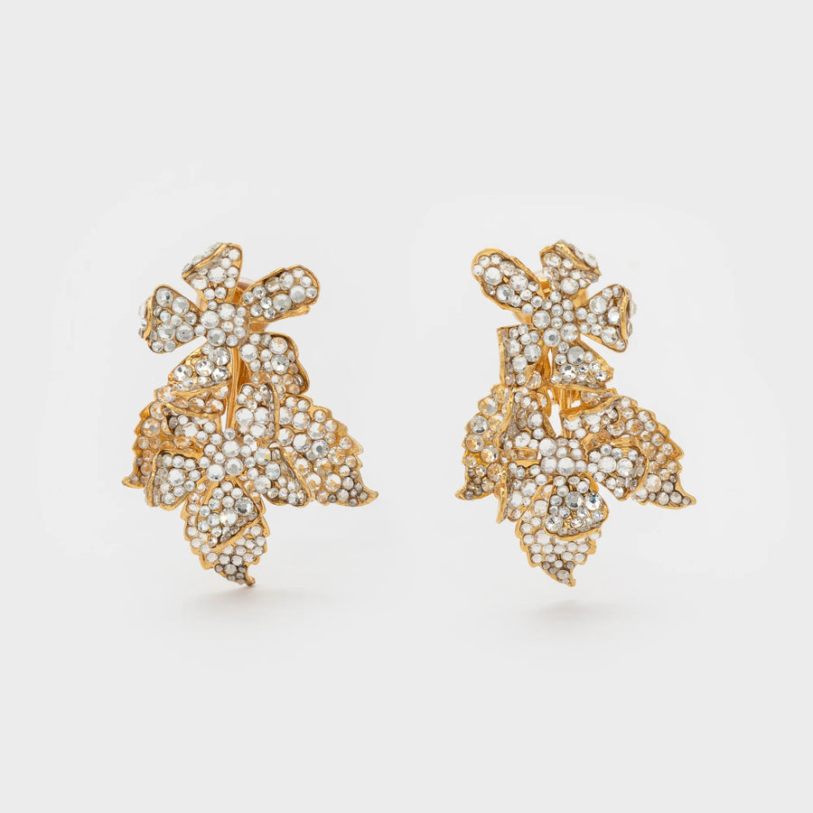 CECILE BOCCARA FLOWER CRYSTAL CLIP ON EARRINGS