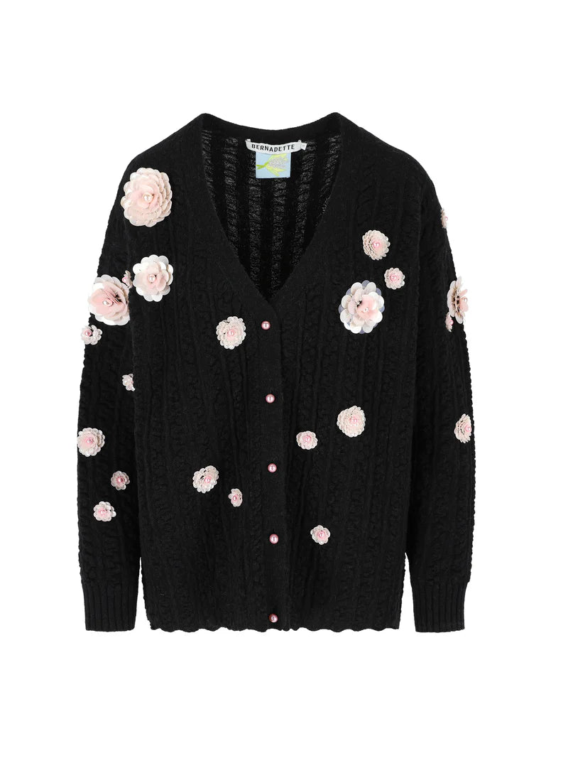BERNADETTE CARDIGAN CAMMI EMBROIDERED IN BLACK