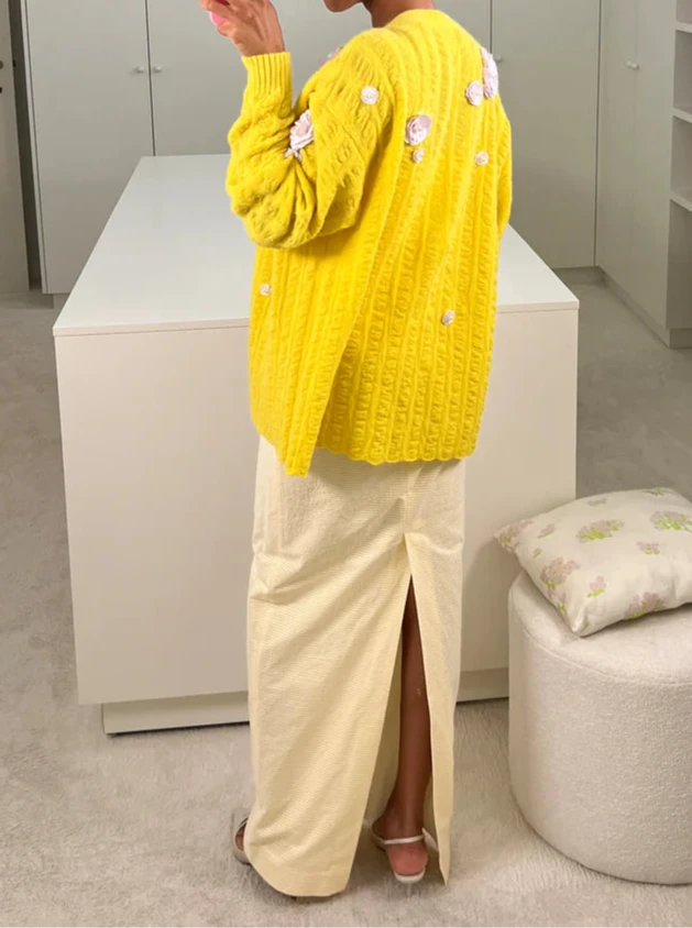BERNADETTE CARDIGAN CAMMI EMBROIDERED IN YELLOW