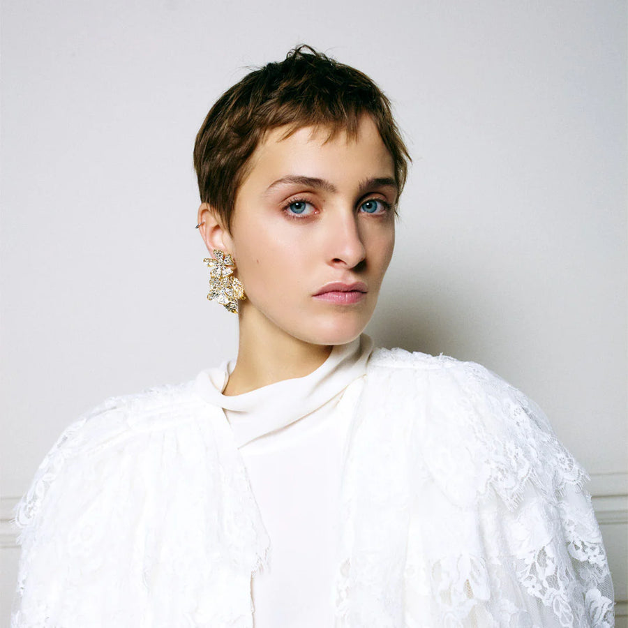 CECILE BOCCARA FLOWER CRYSTAL CLIP ON EARRINGS