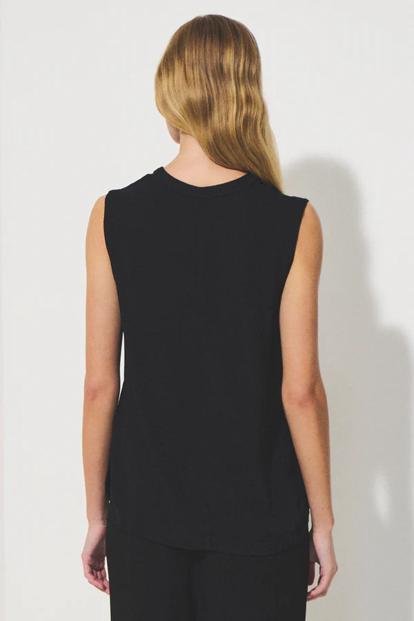 TRANSIT TSHIRT WITH MANDARIN COLLAR AND VNECK IN BLACK