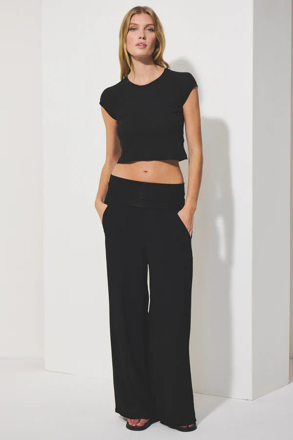 TRANSIT LONG WIDE-LEG TROUSERS WITH ELASTICATED WAISTBAND IN BLACK