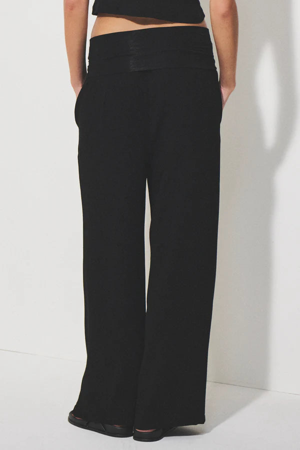 TRANSIT LONG WIDE-LEG TROUSERS WITH ELASTICATED WAISTBAND IN BLACK