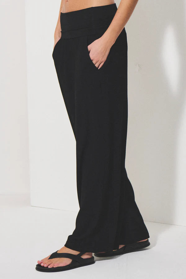 TRANSIT LONG WIDE-LEG TROUSERS WITH ELASTICATED WAISTBAND IN BLACK
