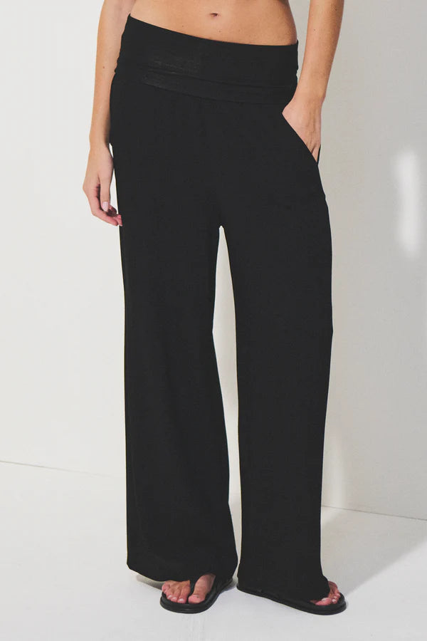 TRANSIT LONG WIDE-LEG TROUSERS WITH ELASTICATED WAISTBAND IN BLACK