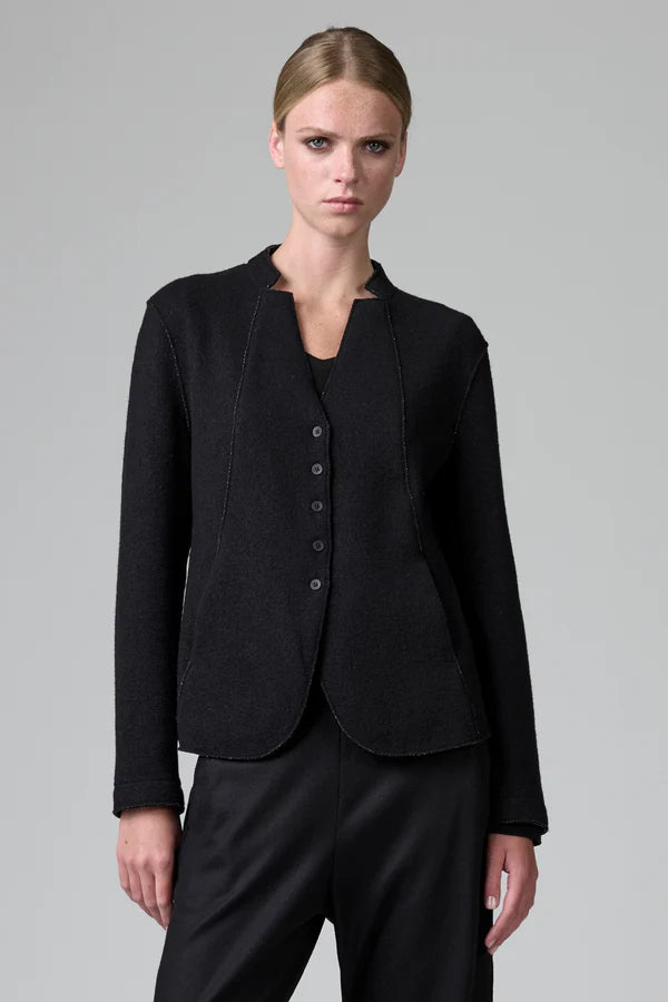 TRANSIT V-NECK JACKET WITH RAW CUT STITCHES IN BLACK