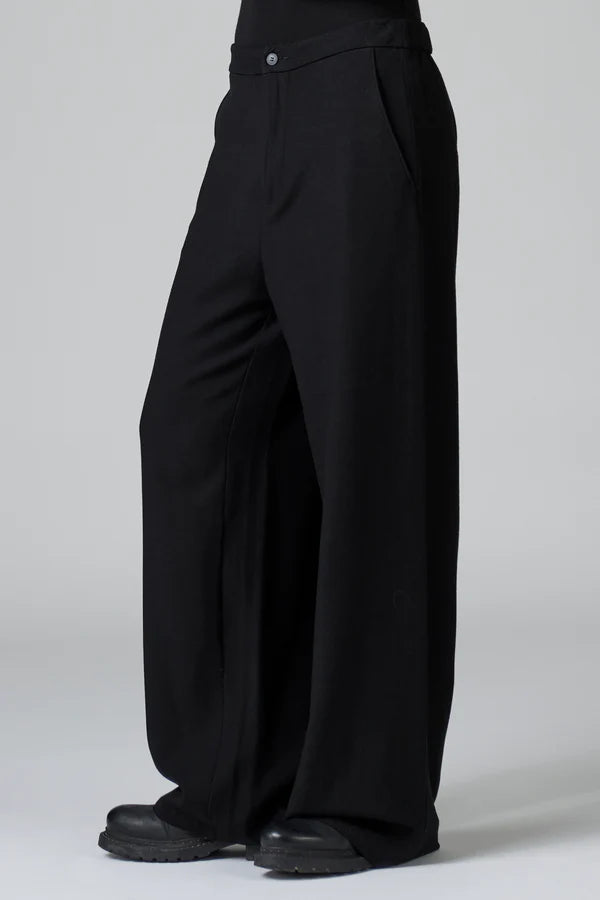 TRANSIT STRETCH WOOL & VISCOSE WIDE LEG TROUSERS IN BLACK