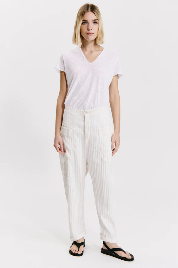 TRANSIT TROUSERS WITH HIGH FRONT IN STRETCH PINSTRIPE