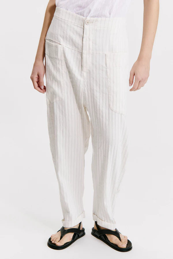 TRANSIT TROUSERS WITH HIGH FRONT IN STRETCH PINSTRIPE