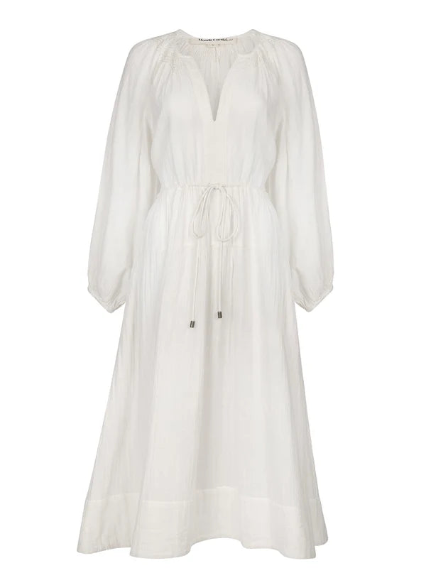 MONDO CORSINI VICTORINE COTTON GAUGE DRESS IN PANNA (CREAM)