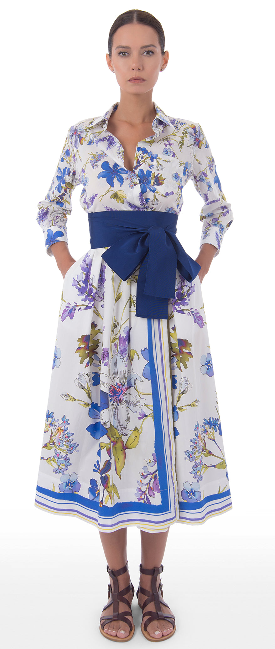 SARA ROKA ELENAT SHIRT DRESS IN BLUE FLORAL