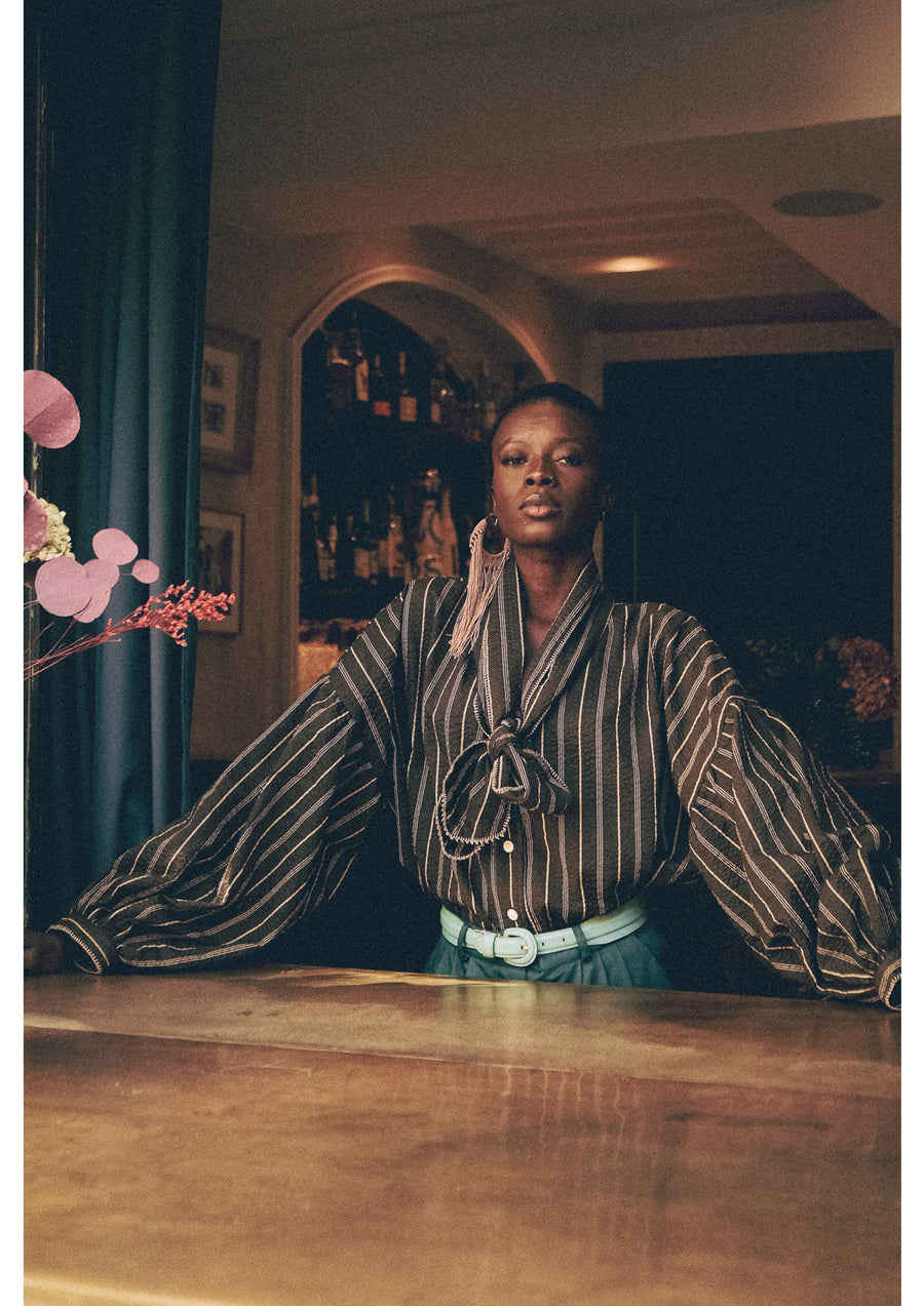 CLARAMONTE DELICE LAVALLIERE BLOUSE IN CHOCOLATE