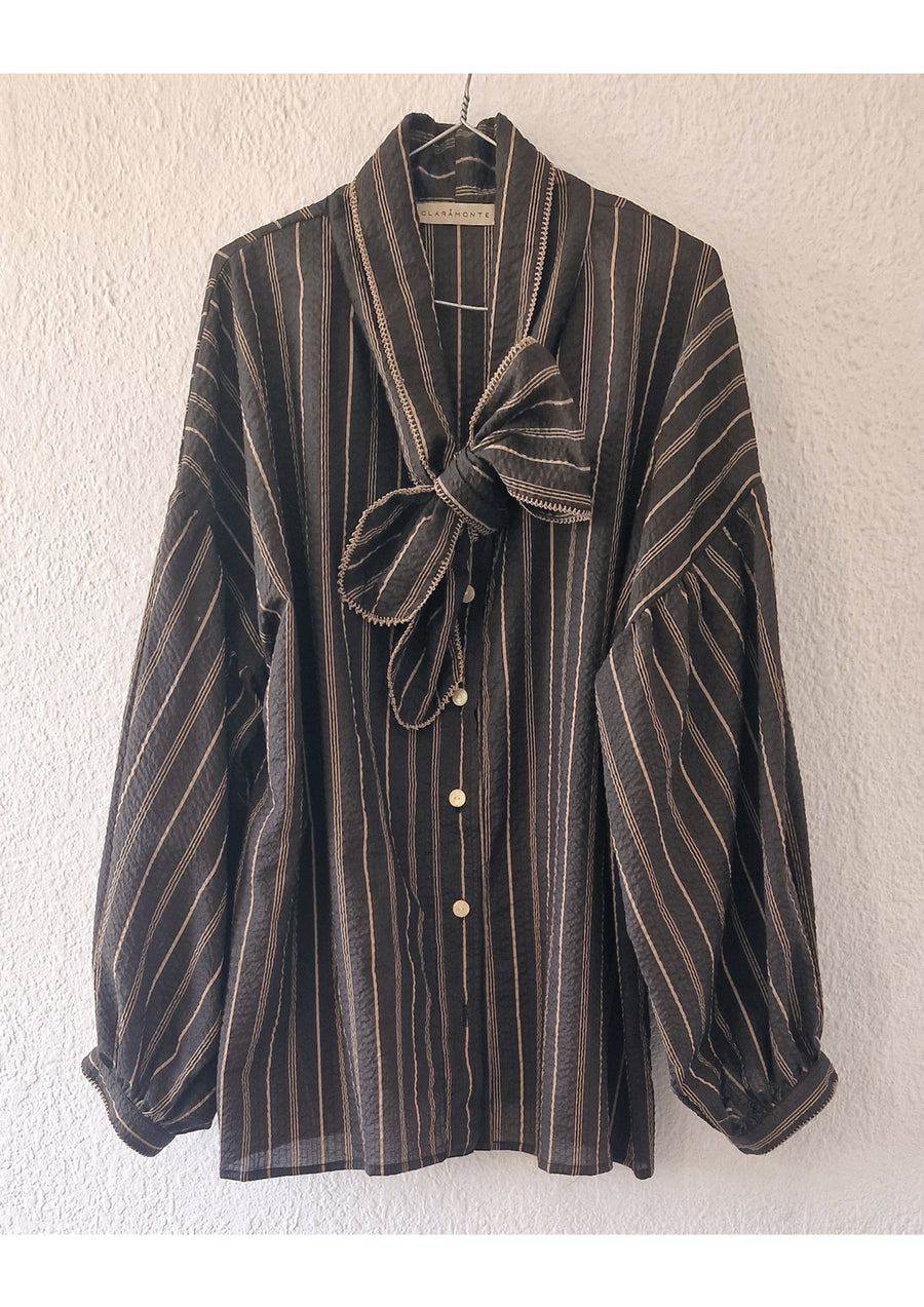 CLARAMONTE DELICE LAVALLIERE BLOUSE IN CHOCOLATE