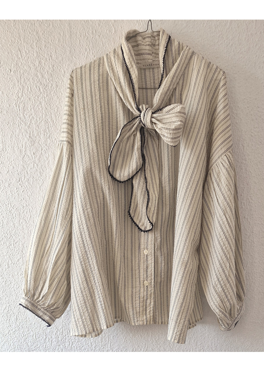 CLARAMONTE DELICE LAVALLIERE BLOUSE IN ECRU