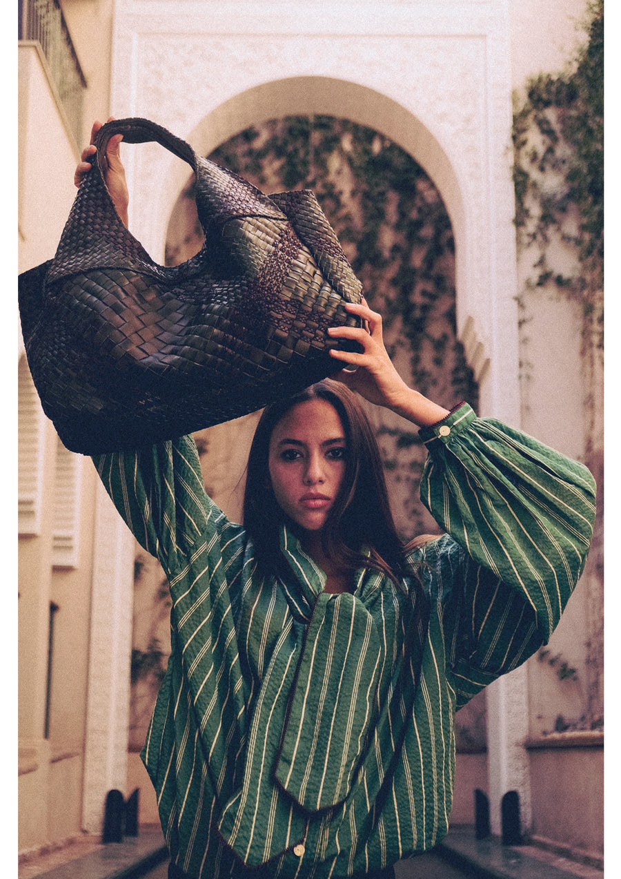 CLARAMONTE DELICE LAVALLIERE BLOUSE IN GREEN