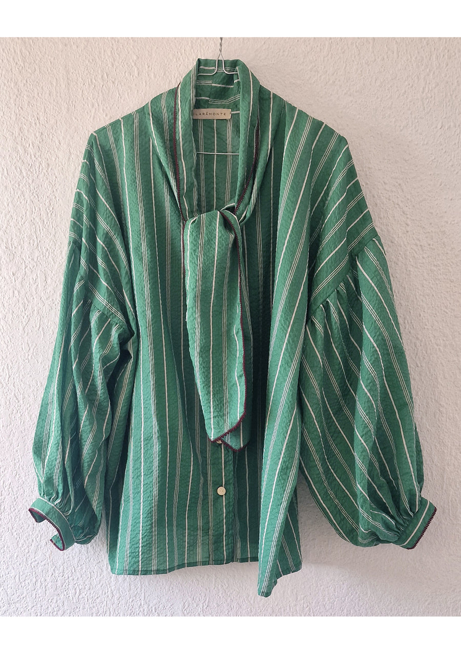 CLARAMONTE DELICE LAVALLIERE BLOUSE IN GREEN