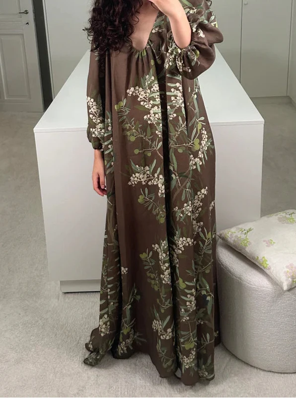 BERNADETTE DRESS GEORGIO IN OLIVE TREE - CHOCOLATE