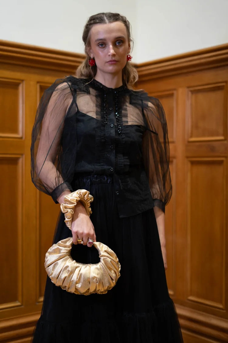 AUGUST NIGHT RUCHE CLUTCH GILDED COTTON