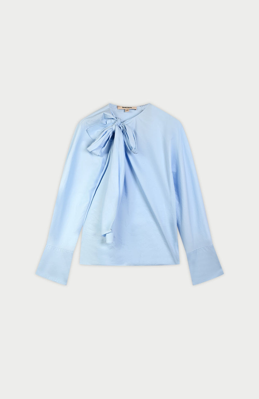 NATAN BAMPE STRETCH COTTON BLOUSE WITH NECK BOW IN BLEU CIEL