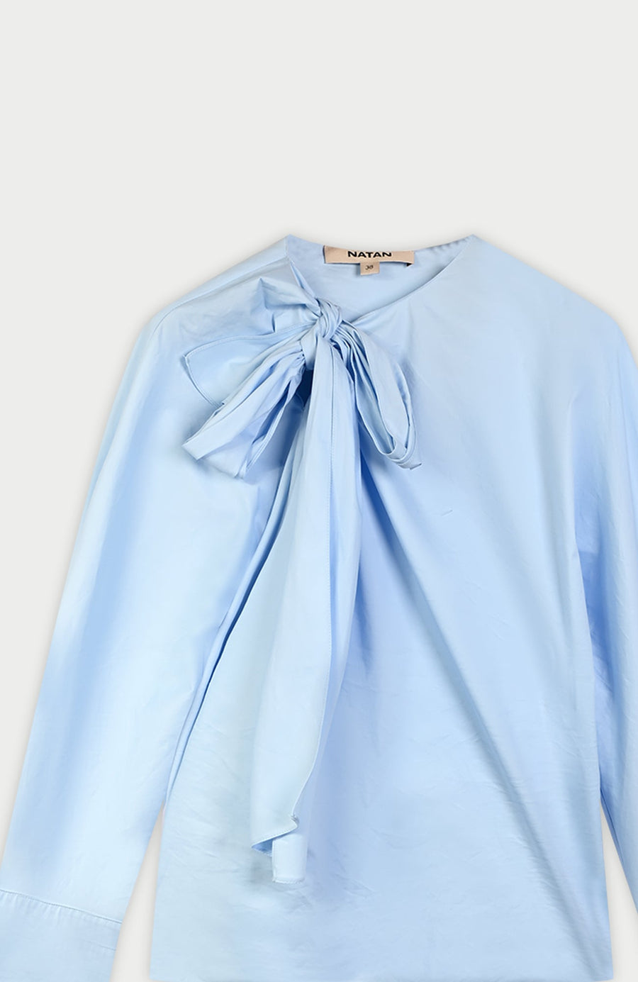 NATAN BAMPE STRETCH COTTON BLOUSE WITH NECK BOW IN BLEU CIEL