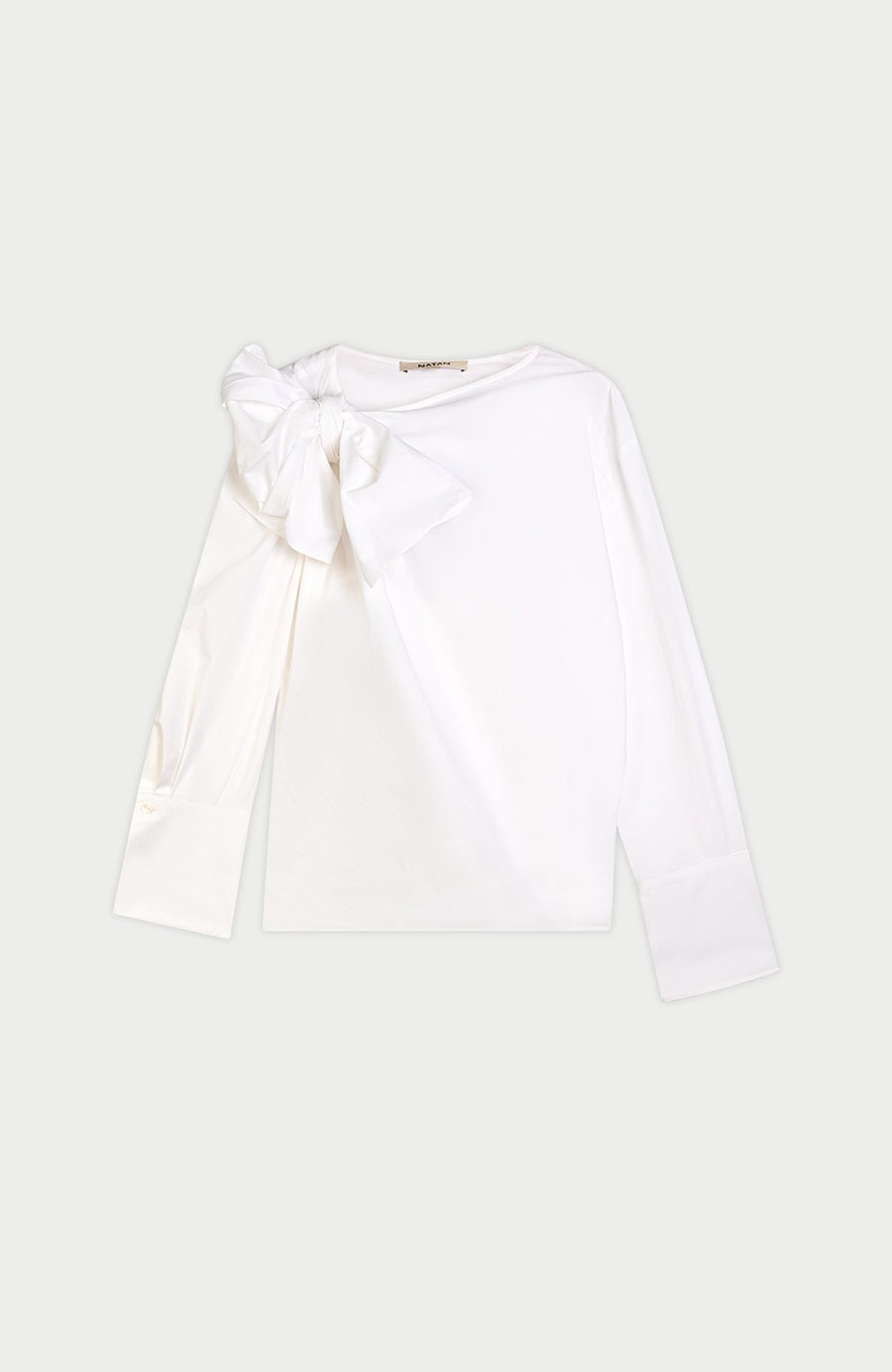 NATAN BAMPE STRETCH COTTON BLOUSE WITH NECK BOW IN BLANC